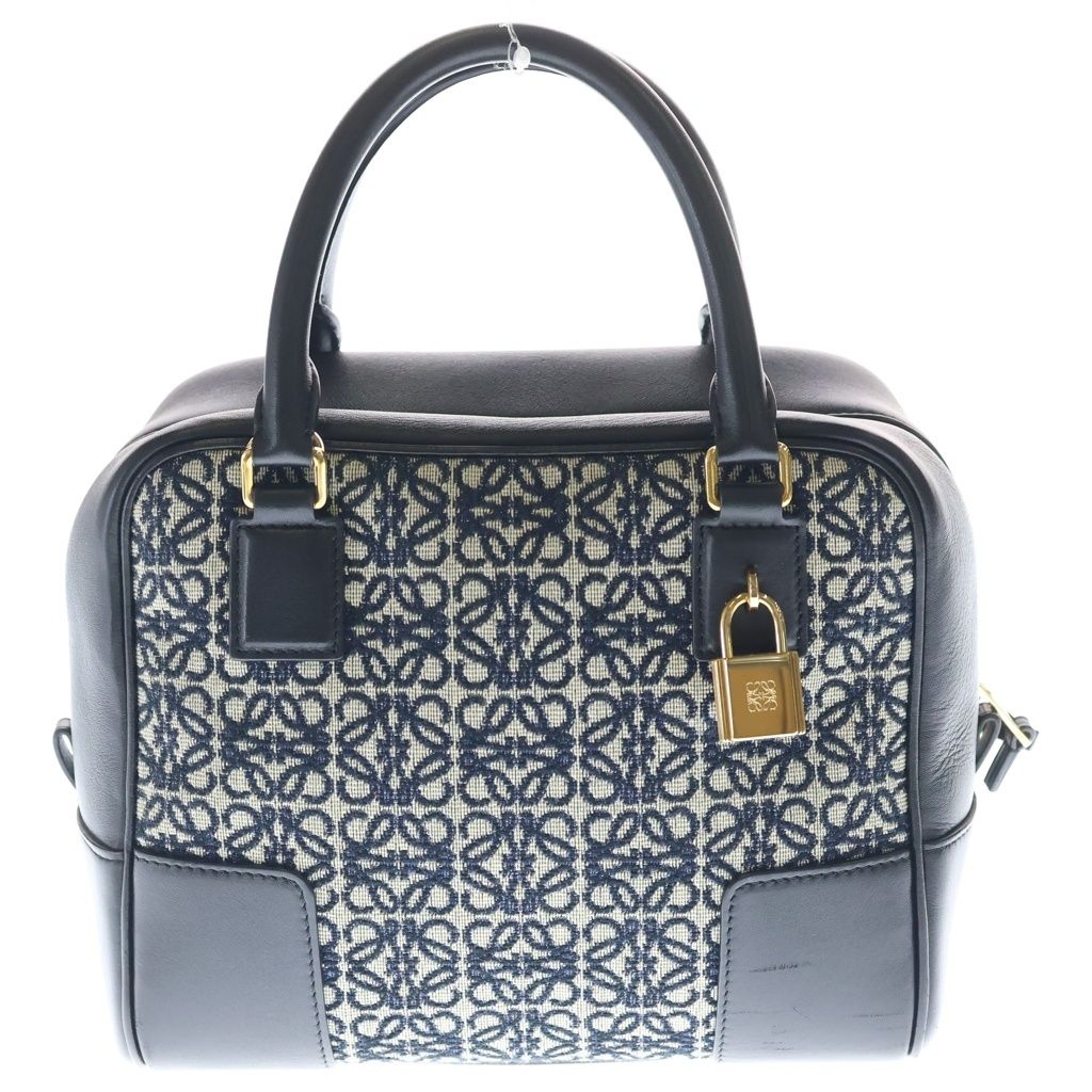 LOEWE (ロエベ) アナグラム アマソナ19 ジャガード キャンバス×レザー 2WAY ハンドバッグ ショルダーバッグ ブラック/ベージュ