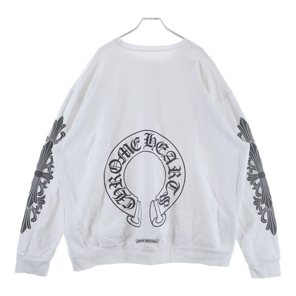 CHROME HEARTS (クロムハーツ) SWTSHRT PLVR 袖フローラルバックホースシュープリントスウェット ホワイト