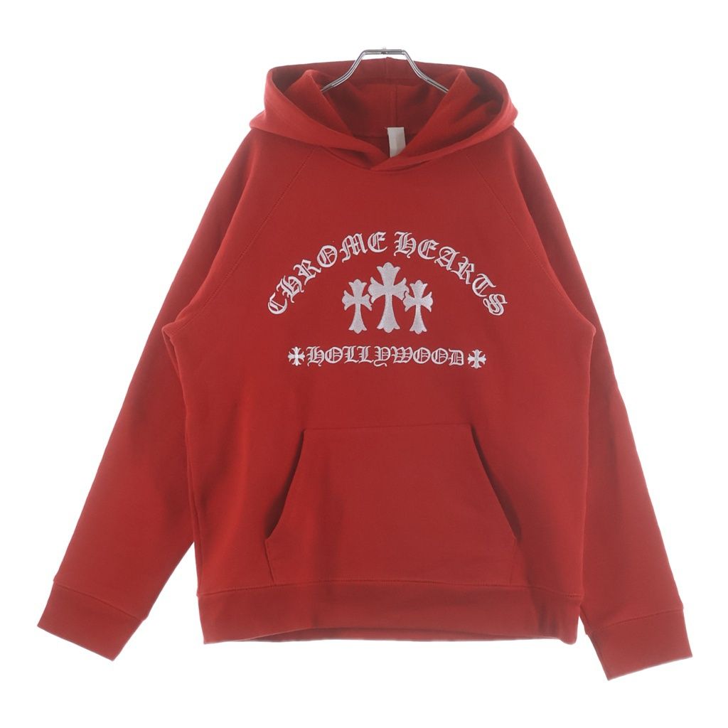 CHROME HEARTS (クロムハーツ) Y NOT Cemetery Cross Pullover Hoodie King Taco ワイノットセメタリークロスプルオーバーフーディ パーカー ロゴ刺繍 レッド