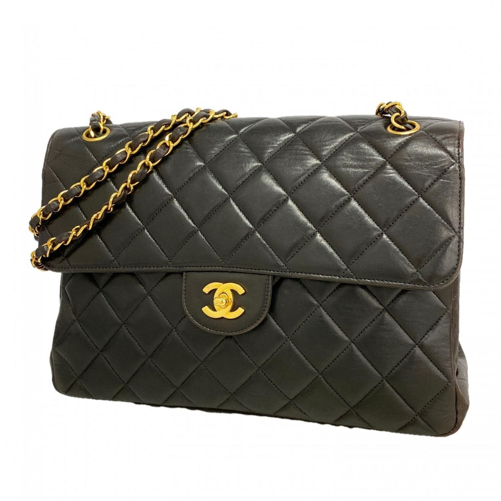 シャネル(Chanel) シャネル ショルダーバッグ デカマトラッセ Wチェーン Wフェイス ラムスキン ブラック レディース