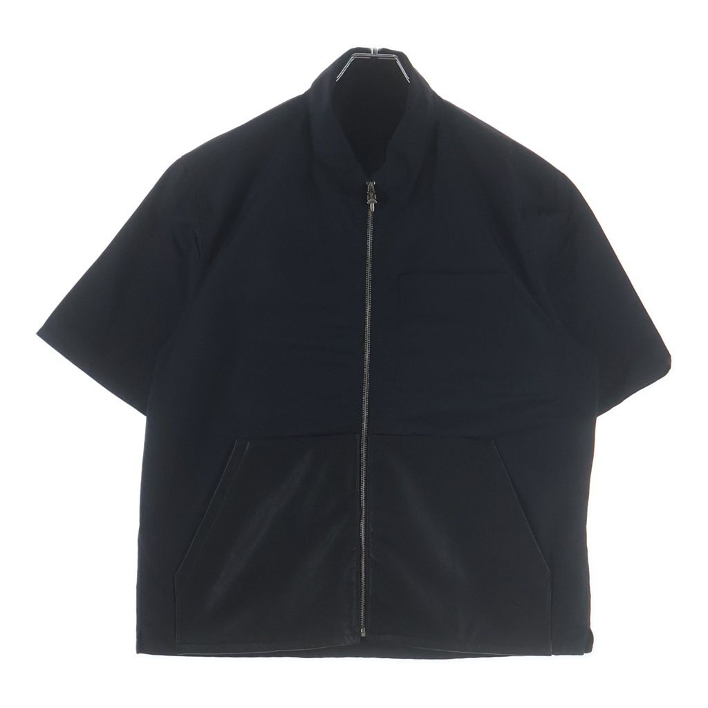 CHROME HEARTS (クロムハーツ) Y NOT ワイノット カーペンター レザーポケット クロスパッチ ナイロン ダガージップ 半袖シャツジャケット ブラック