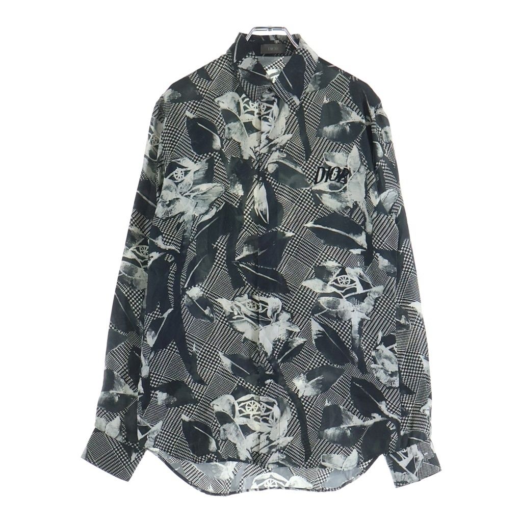 ディオール 013C501E4796 フラワー総柄シルク長袖シャツ 41 DIOR (ディオール) 20SS フラワー総柄 長袖シルクシャツ ブラック