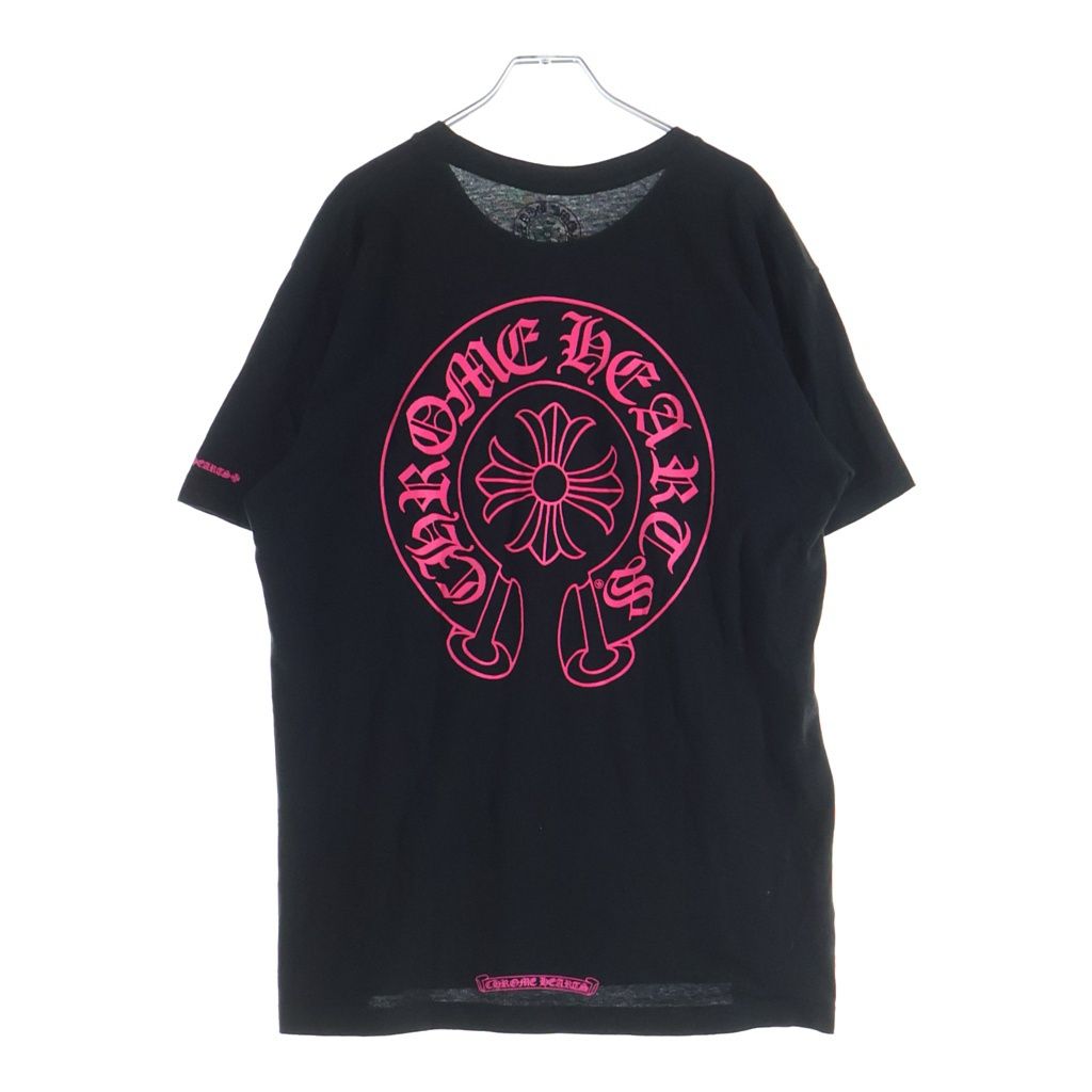 CHROME HEARTS (クロムハーツ) バックホースシュープリントTシャツ 半袖カットソー ブラック/ピンク