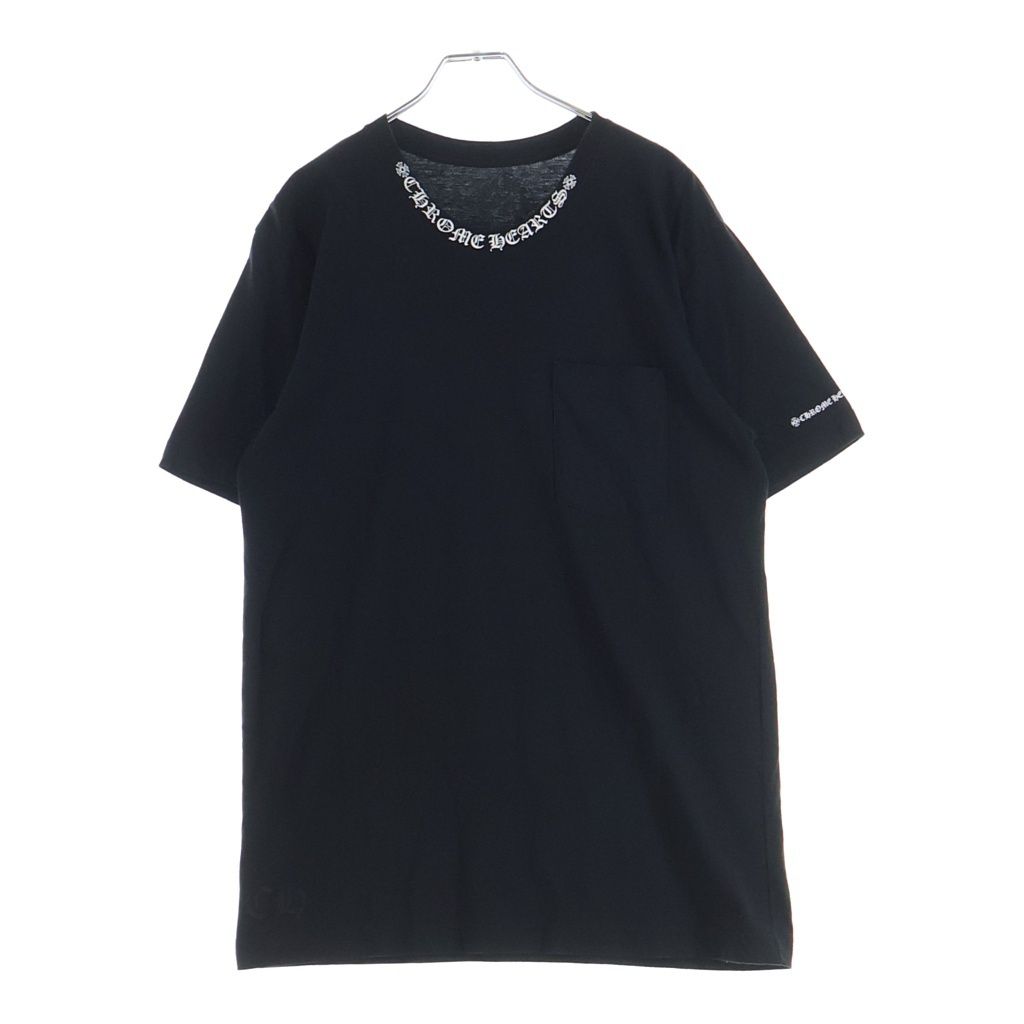 CHROME HEARTS (クロムハーツ) BACK CROSS NECK LOGO TEE バッククロス ネックロゴ クルーネック 半袖Tシャツ カットソー ブラック