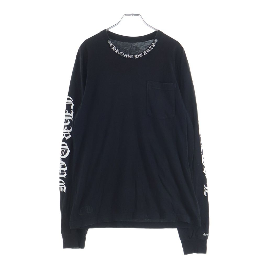 CHROME HEARTS (クロムハーツ) CH LS NECK LOGO ネックロゴプリント 袖ロゴ 長袖Tシャツ ロングスリーブカットソー ブラック