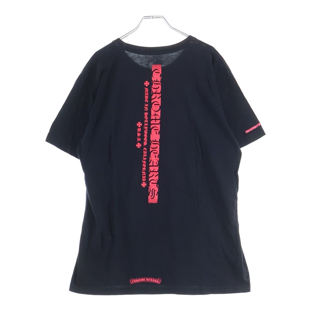 CHROME HEARTS (クロムハーツ) Neon Pink Stripe Logo ストライプロゴ プリント 半袖Tシャツ カットソー ブラック/ピンク