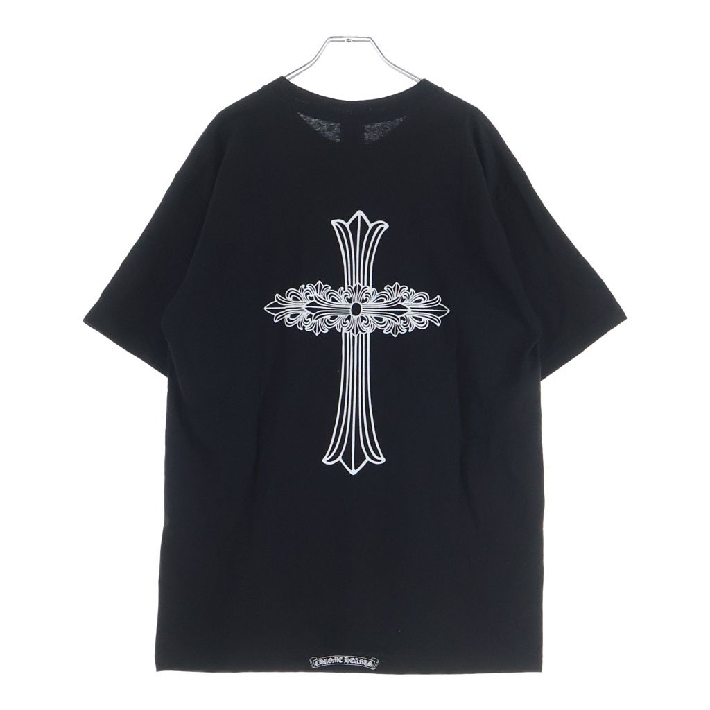 CHROME HEARTS (クロムハーツ) OLD バックフローラルクロスプリント クルーネック半袖Tシャツカットソー ブラック