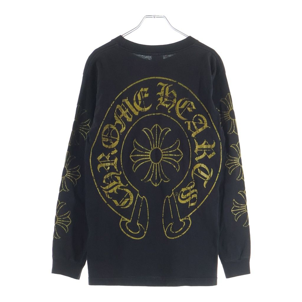 CHROME HEARTS (クロムハーツ) OLD CHクロスプリント クルーネック長袖Tシャツカットソー ブラック