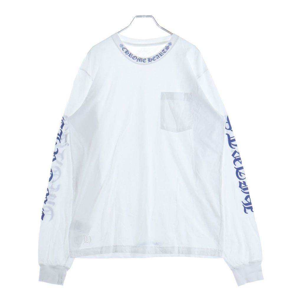 CHROME HEARTS (クロムハーツ) CH LS 1 ネックロゴ アームプリントクルーネック長袖Tシャツ ホワイト/ブルー