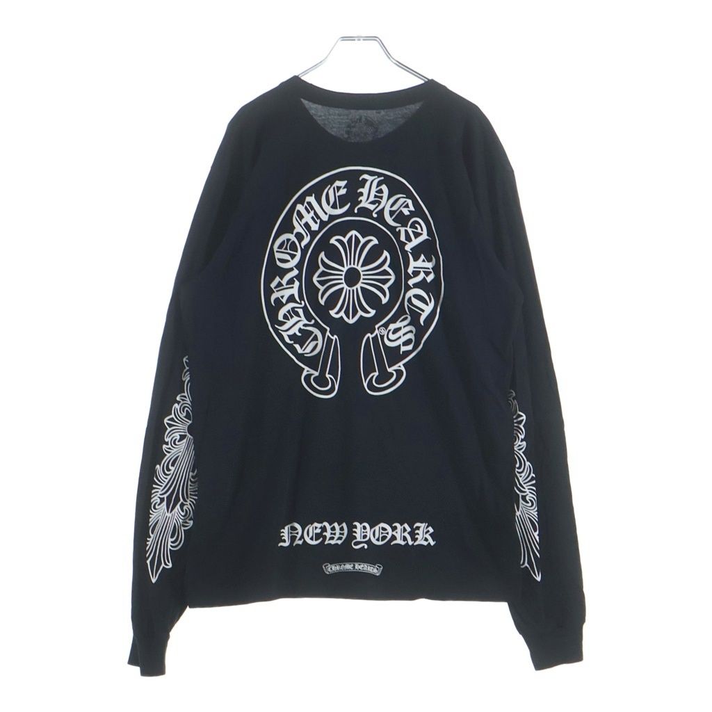 CHROME HEARTS (クロムハーツ) ニューヨーク限定 袖フローラル ホースシュープリント 長袖Tシャツカットソー ブラック