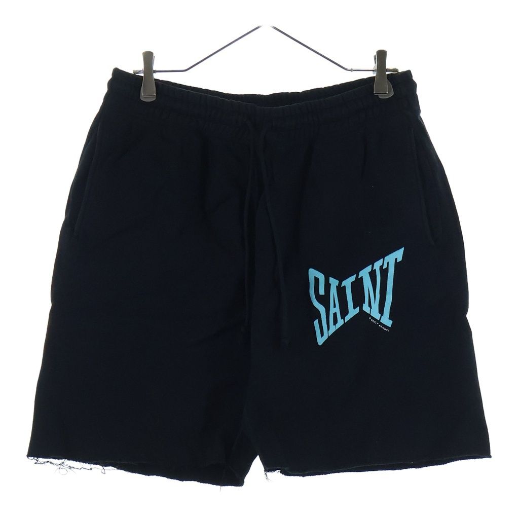 SAINT MICHAEL セントマイケル 23SS SAINT SHORTS セイントロゴデザイン ドローストリング ショートスウェットパンツ ブラック SM-S23-0000-056 SAINT MICHAEL (セントマイケル) 23SS SAINT SHORTS セイントロゴ