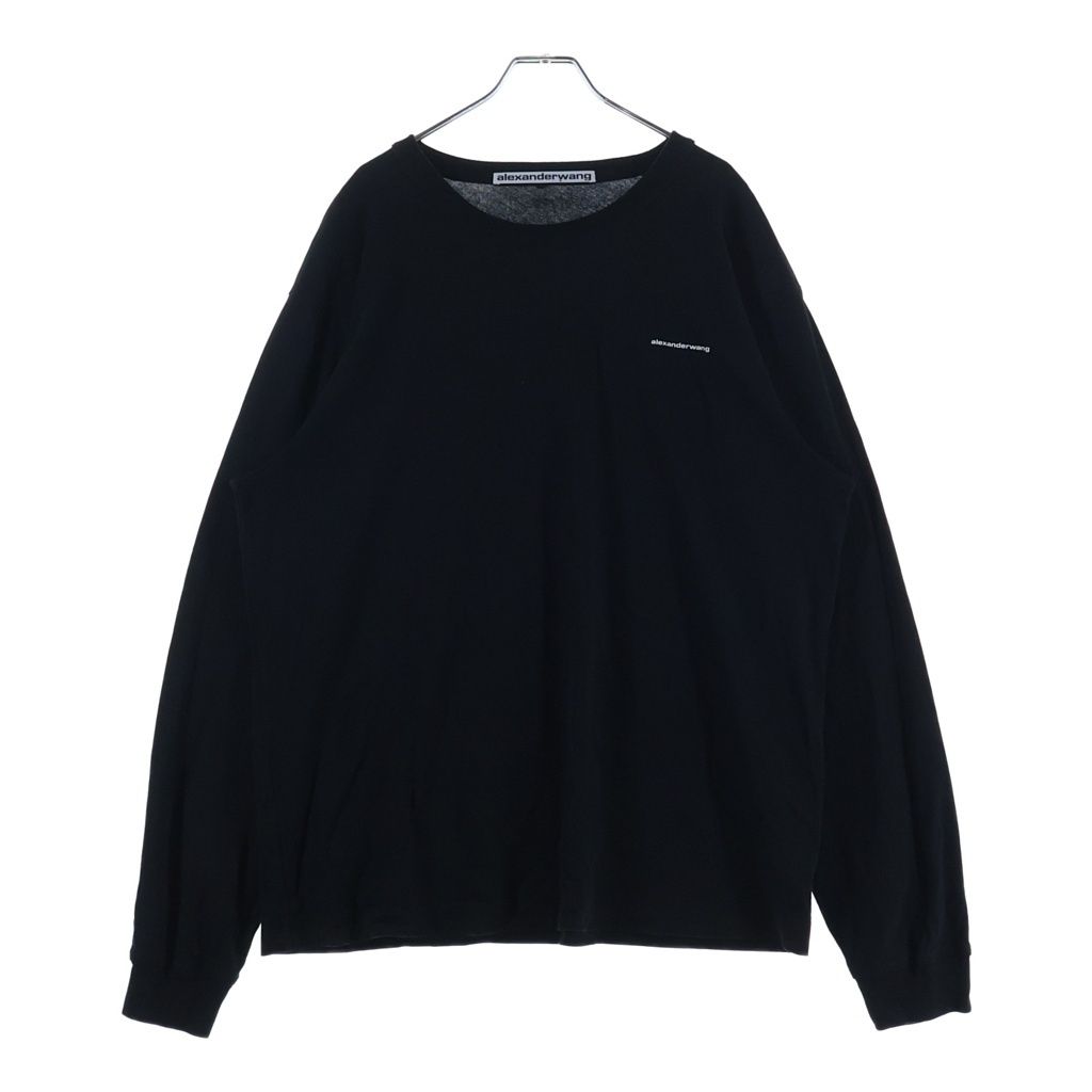 ALEXANDER WANG (アレキサンダーワン) 胸ロゴデザイン クルーネック カットソー 長袖Tシャツ ブラック UCC2221526