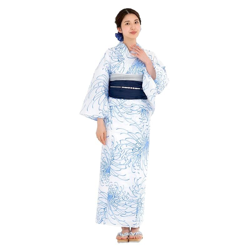 [NISHIORI] 二部式浴衣 レディース セパレート 浴衣セット ２点セット(浴衣、兵児帯) 簡単着付け 兵児帯付き セット 夏祭り 花火大会 二部式浴衣セット 女性用 トレンド柄 和モダン 着崩れしにくい (nibu2km-15, フリーサイズ)