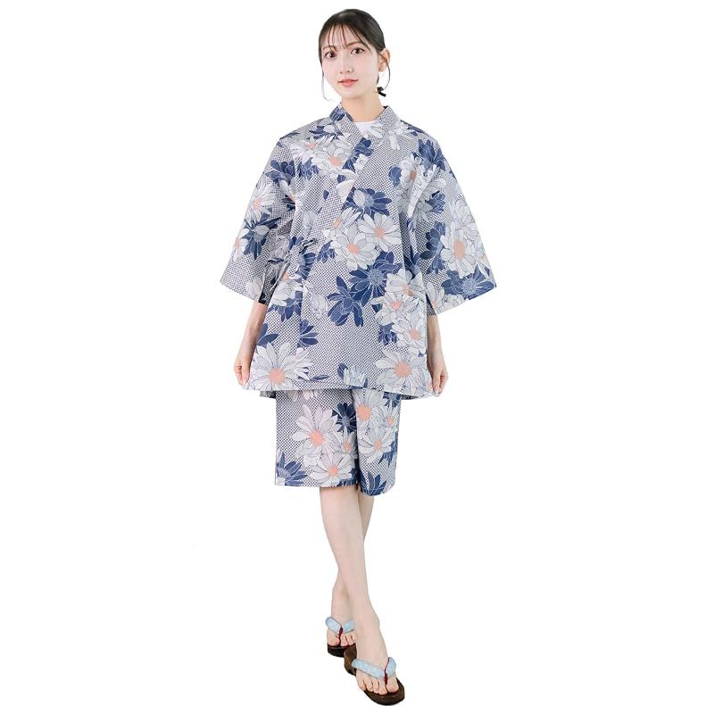 [KYOETSU] [キョウエツ] 甚平 単品 ルームウェア 綿 上下セット レディース (白蓮に絞, フリーサイズ) 1