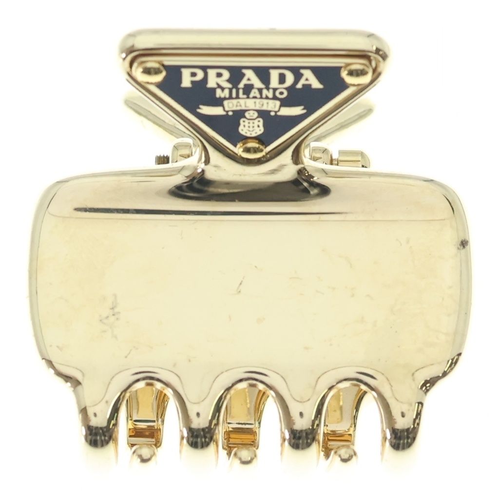 PRADA (プラダ) トライアングルロゴ メタル ヘアクリップ バレッタ ゴールド 1IF087