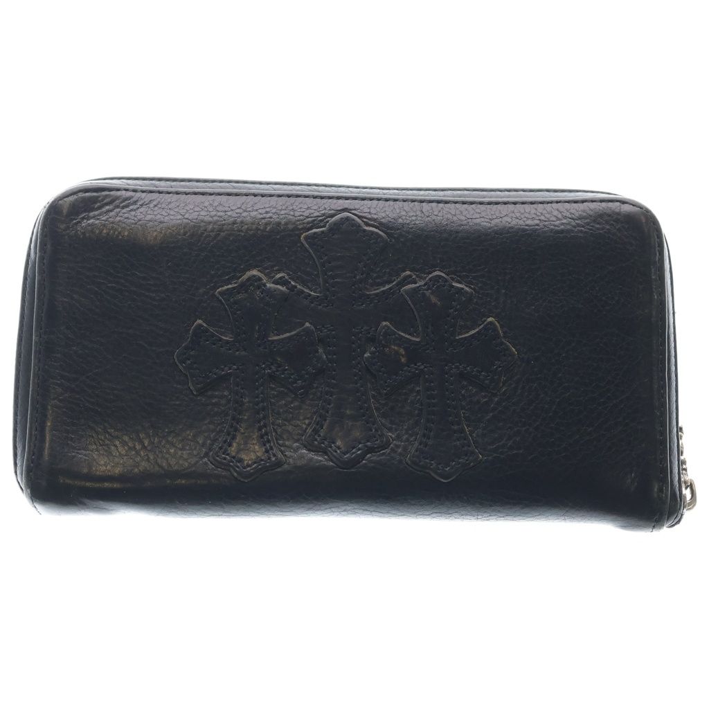 CHROME HEARTS (クロムハーツ) REC F ZIP 3セメタリー クロスパッチ ラウンドファスナーウォレット 長財布 ブラック