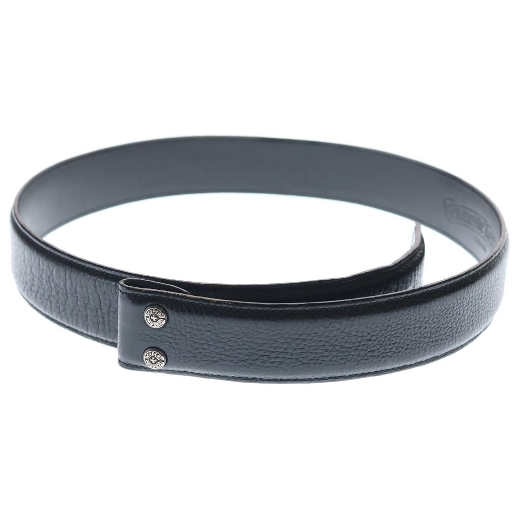 CHROME HEARTS (クロムハーツ) 1.5 STRAP 1.5inchスクロールレーベルリベッツ レザーベルト ブラック/シルバー