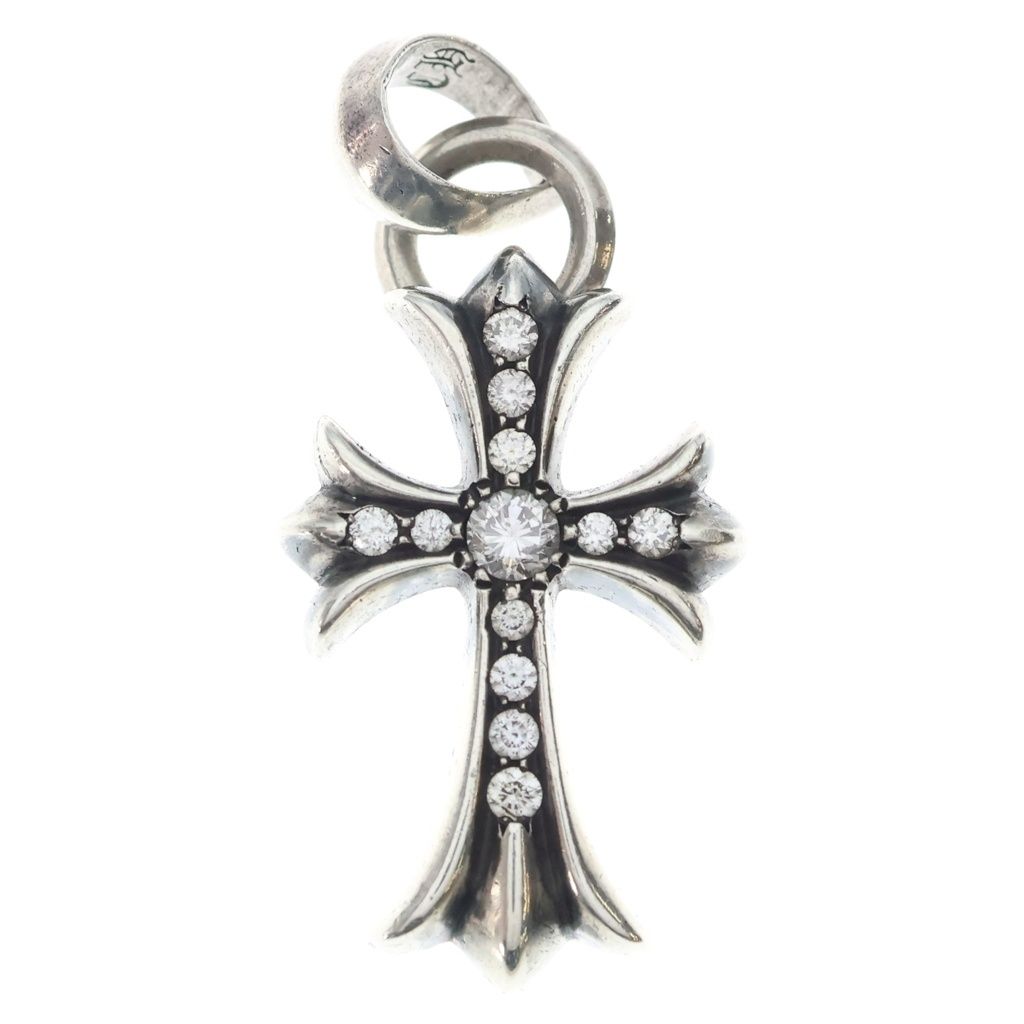 CHROME HEARTS (クロムハーツ) CH CRS SML W/BALE P/D/スモールCHクロスベイル PAVEダイヤ/Wベイル/シルバーネックレストップ