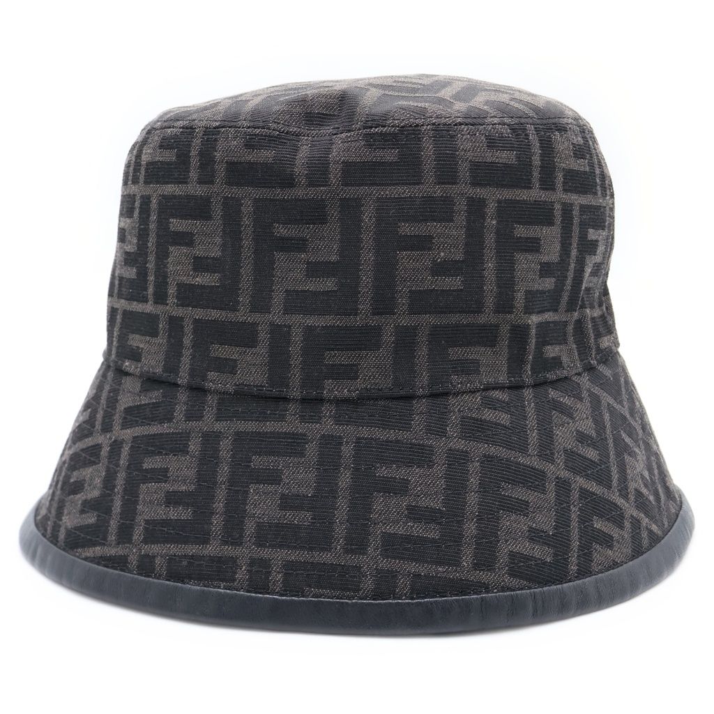 FENDI (フェンディ) ズッカ柄 FFロゴ バケットハット 帽子 ブラウン