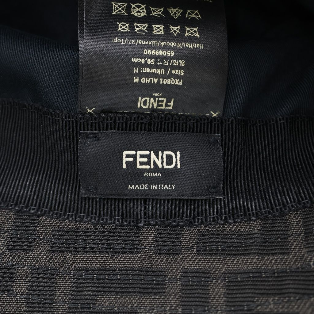 FENDI (フェンディ) ズッカ柄 FFロゴ バケットハット 帽子 ブラウン