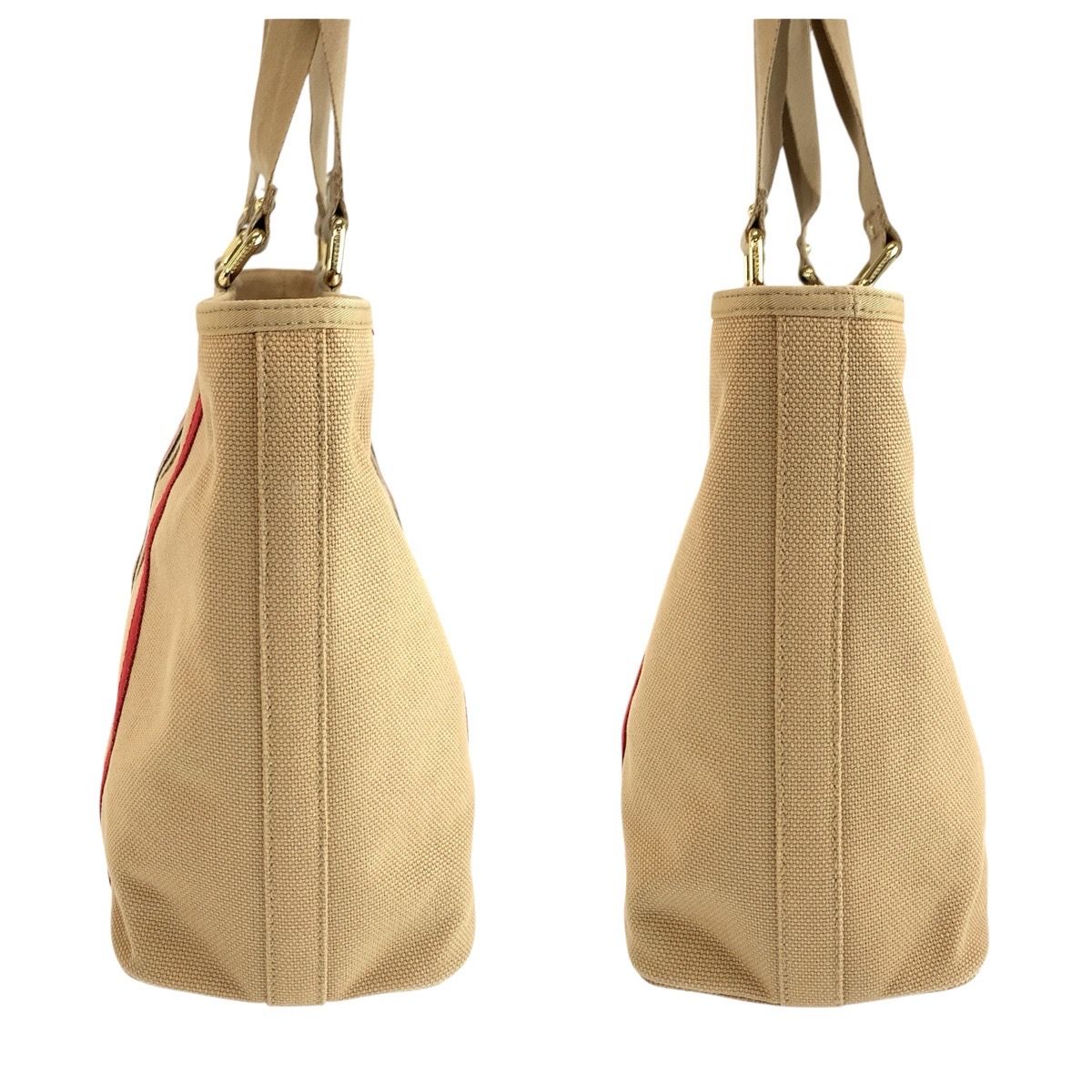 美品 BURBERRY バーバリー ベージュ レッド ゴールド金具 キャンバス