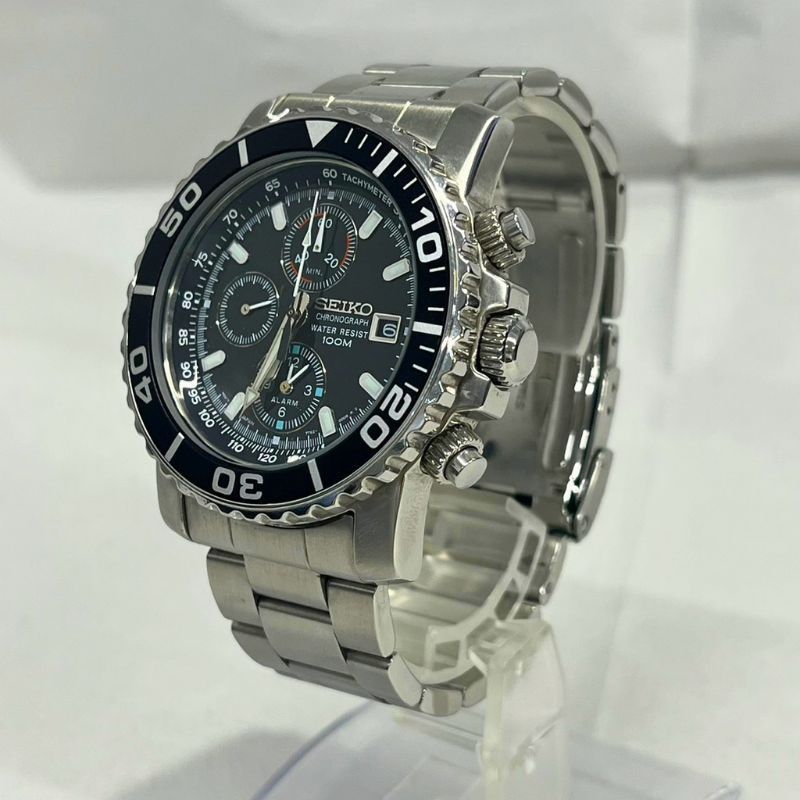 SEIKO セイコー クロノブラフ ダイバーズウォッチ 7T62-0CV0 腕時計 メンズ クオーツ ブラック文字盤 動作品 【中古】 22606R42
