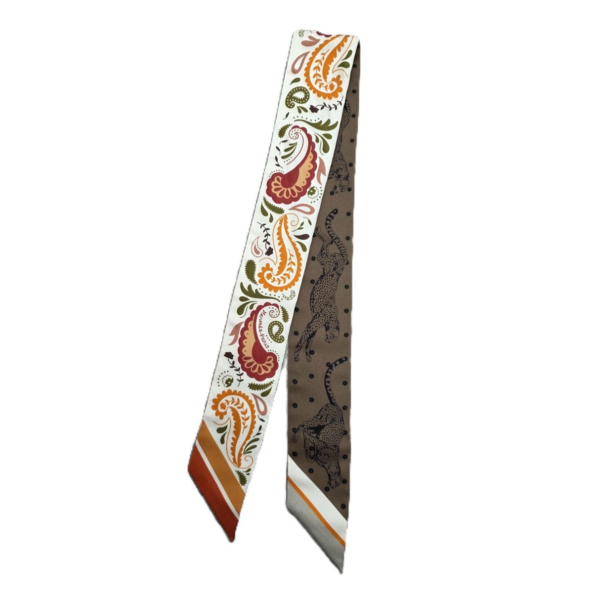 HERMES エルメス 24AW GUEPARDS BANDANA チーター バンダナ ツイリー スカーフ レディース シルク ホワイト 中古