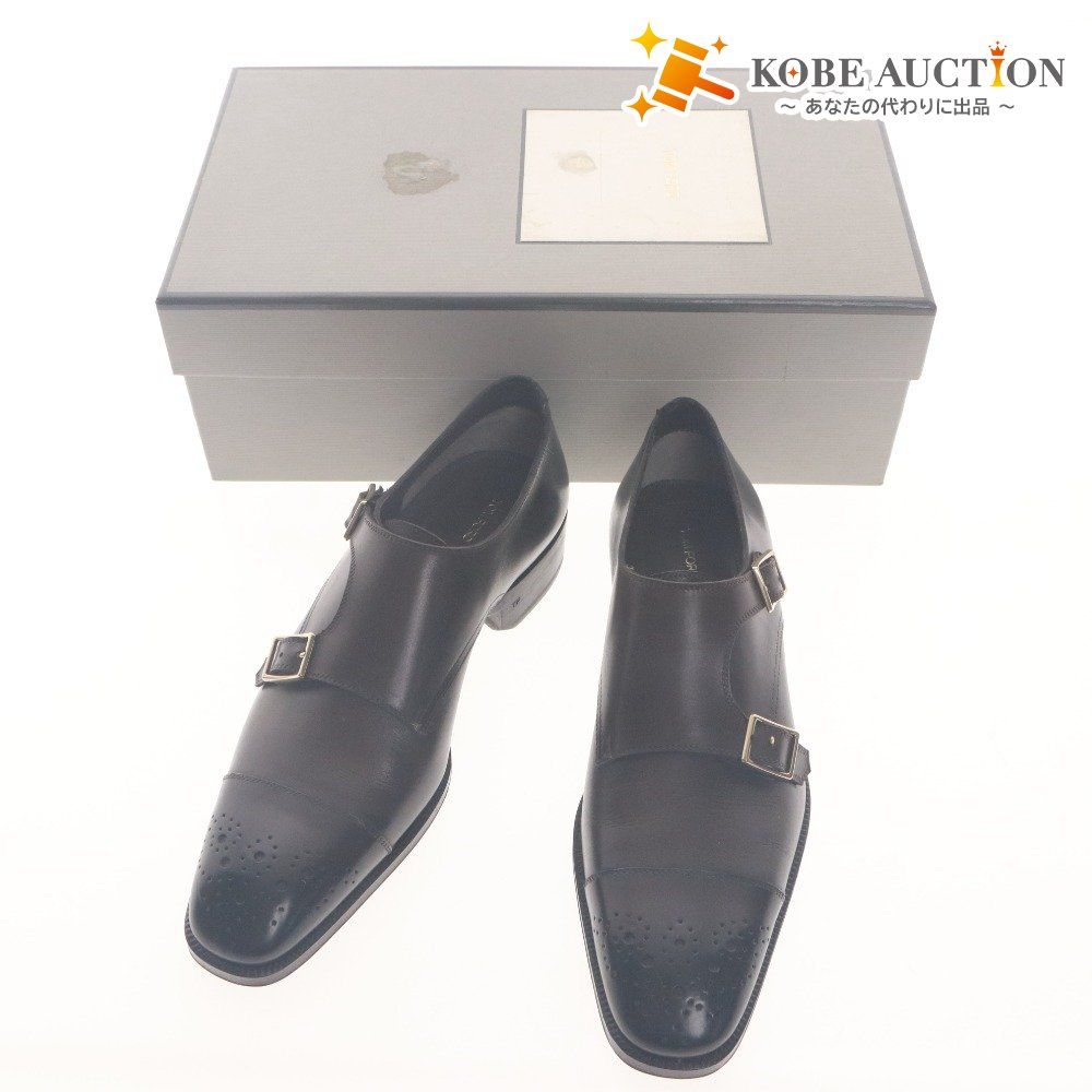 ■ トムフォード TOM FORD ドレスシューズ ダブルモンクストラップ 靴 ゴールド バックル メンズ 5(24cm相当）ダークブラウン 箱付き