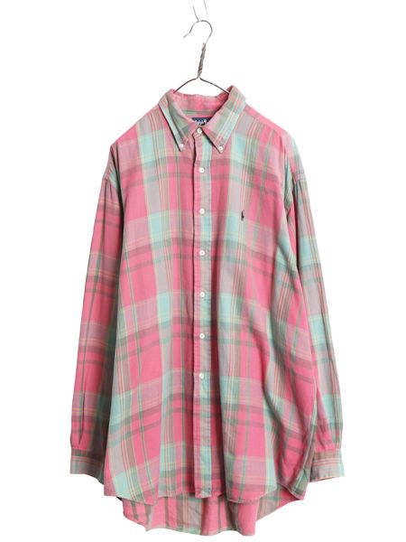 90s BIG SHIRT ラルフローレン チェック ボタンダウン シャツ メンズ L / オールド ポロ ワンポイント ゆったり カジュアル マルチカラー