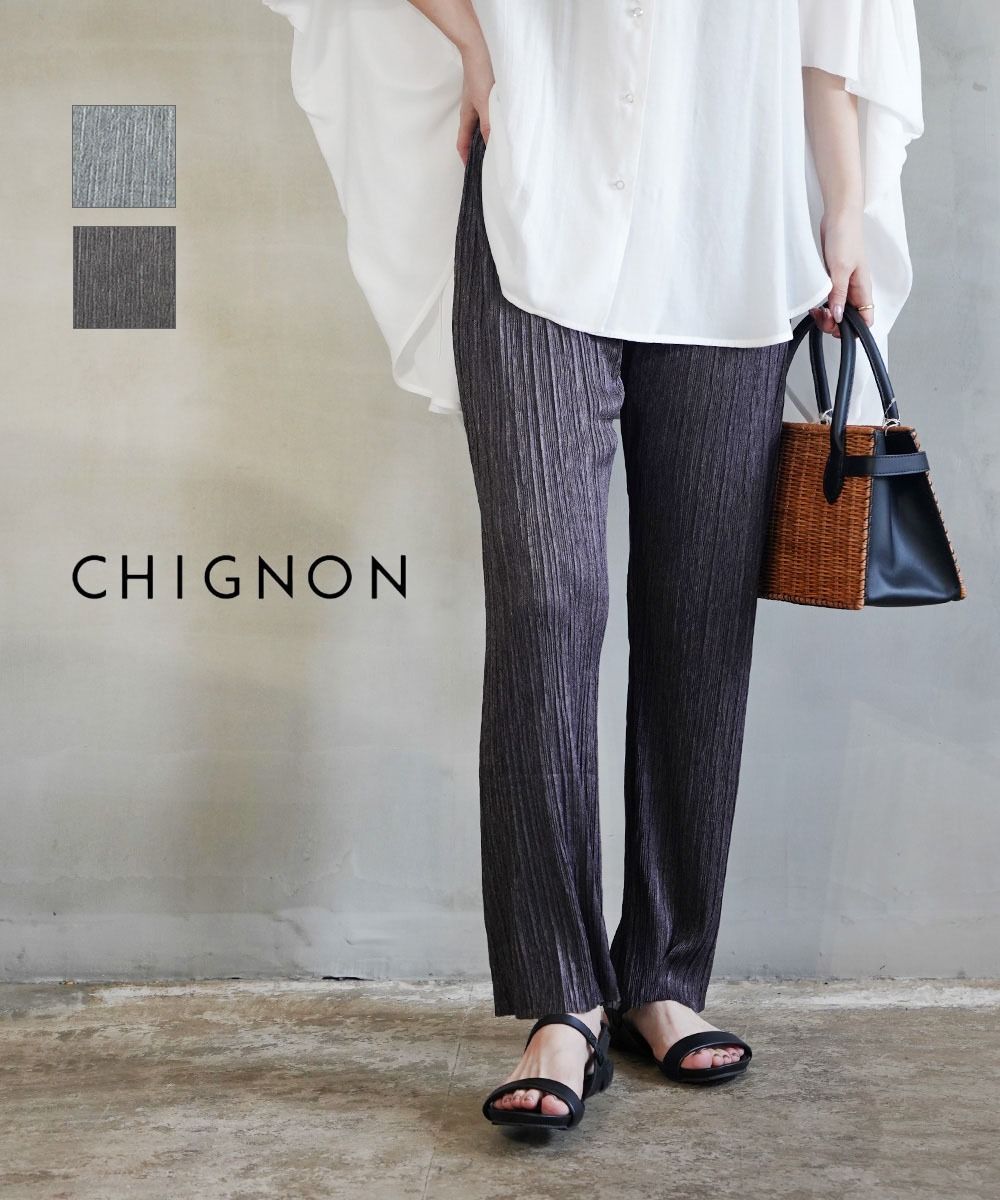 【30%OFF】シニヨン CHIGNON パンツ ワイドパンツ ロングパンツ プリーツ ウエストゴム ロング丈 ストレート 楽ちん リラックス・3643-632KO-5092401(レディース)