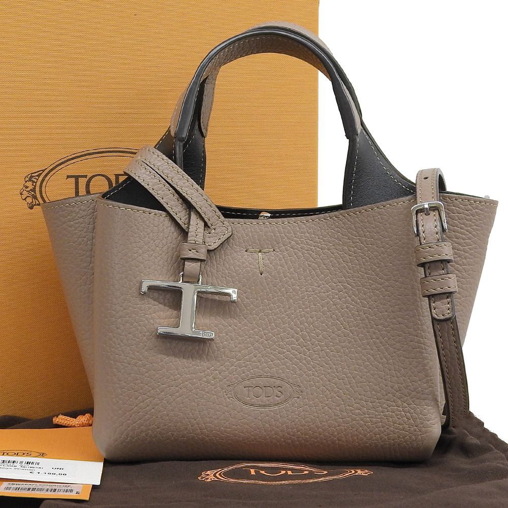 【本物保証】 箱・布袋付 新品同様 トッズ TOD'S Tタイムレス マイクロ XBWAPAFL000 QRI036I 2WAYバッグ レザー ベージュ