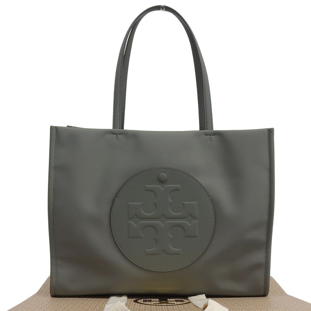【本物保証】 新品同様 トリーバーチ TORY BURCH エラ スモールトート 164757 トートバッグ ナイロン レザー ストーン