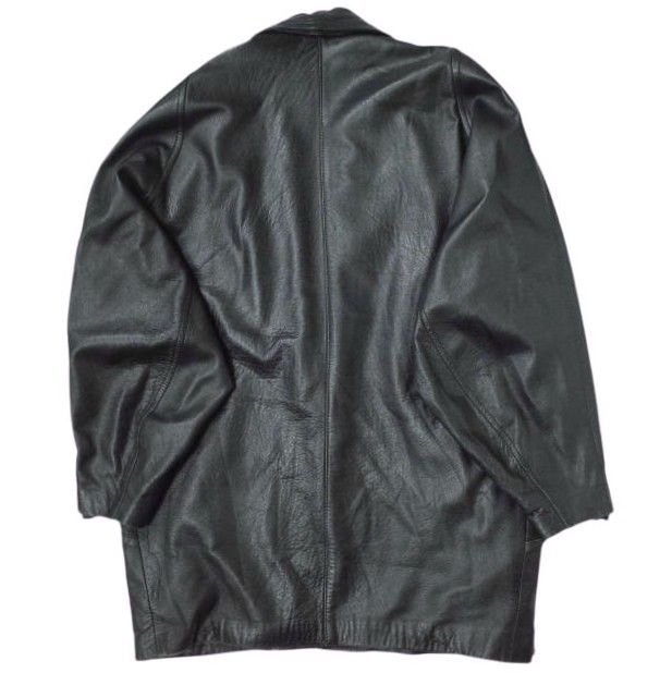 古着 ドルマンスリーブ レザーショールカラージャケット 38 DARK NAVY