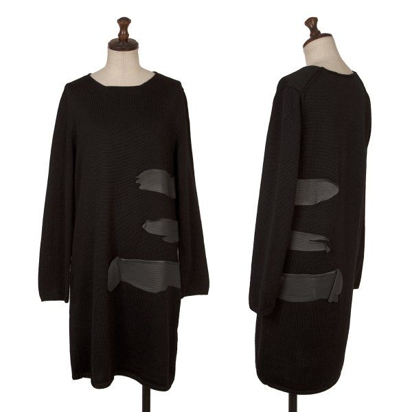 コムデギャルソンCOMME des GARCONS サイドラバーパッチロングニット 黒M