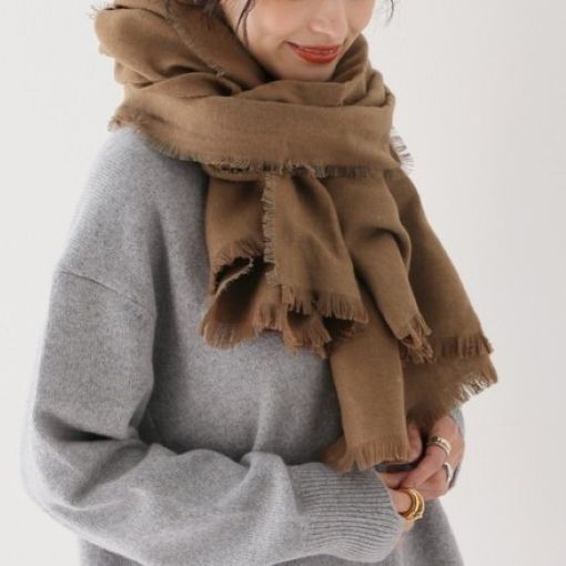 新品 THROW スロー 日本製 HANNAH ライトリネンウールカシミヤストール 