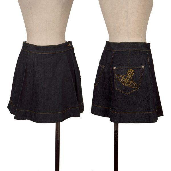 ヴィヴィアンウエストウッドVivienne Westwood バックオーブ刺繍タックデニムショートパンツ インディゴ2