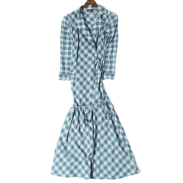 RRL ダブルアールエル プラッドコットンボイルラップドレス 282900650001 1 Blue Double RL レディース チェック ワンピース 定価72,600円 トップス g27288