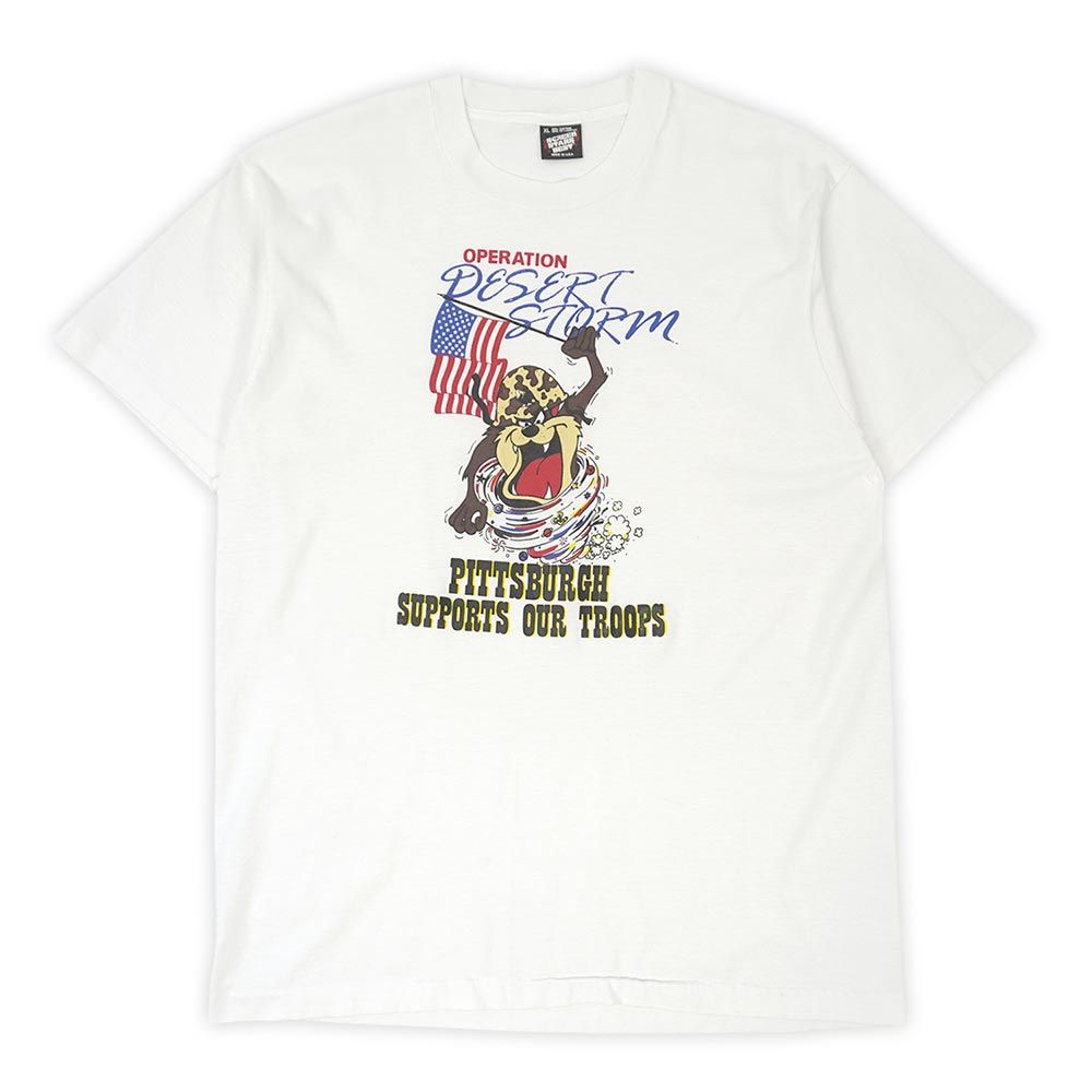 ルーニーテューンズ Looney Tunes 90s キャラクタープリントTシャツ Operation DESERT STORM シングルステッチ MADE IN USA アメリカ製 ヴィンテージ 古着 ホワイト 白 XL【中古】