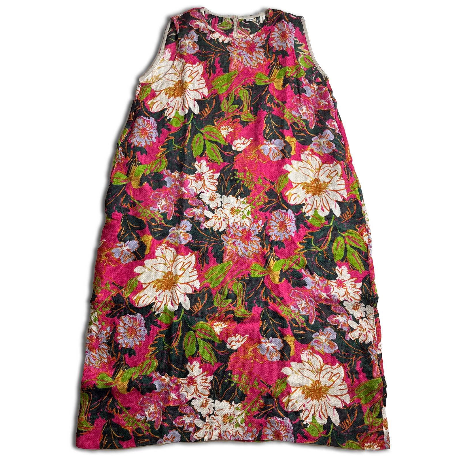 【極美品】45R コットンリネン二重織フラワーDRESS ピンク フォーティーファイブアール 2000000012216