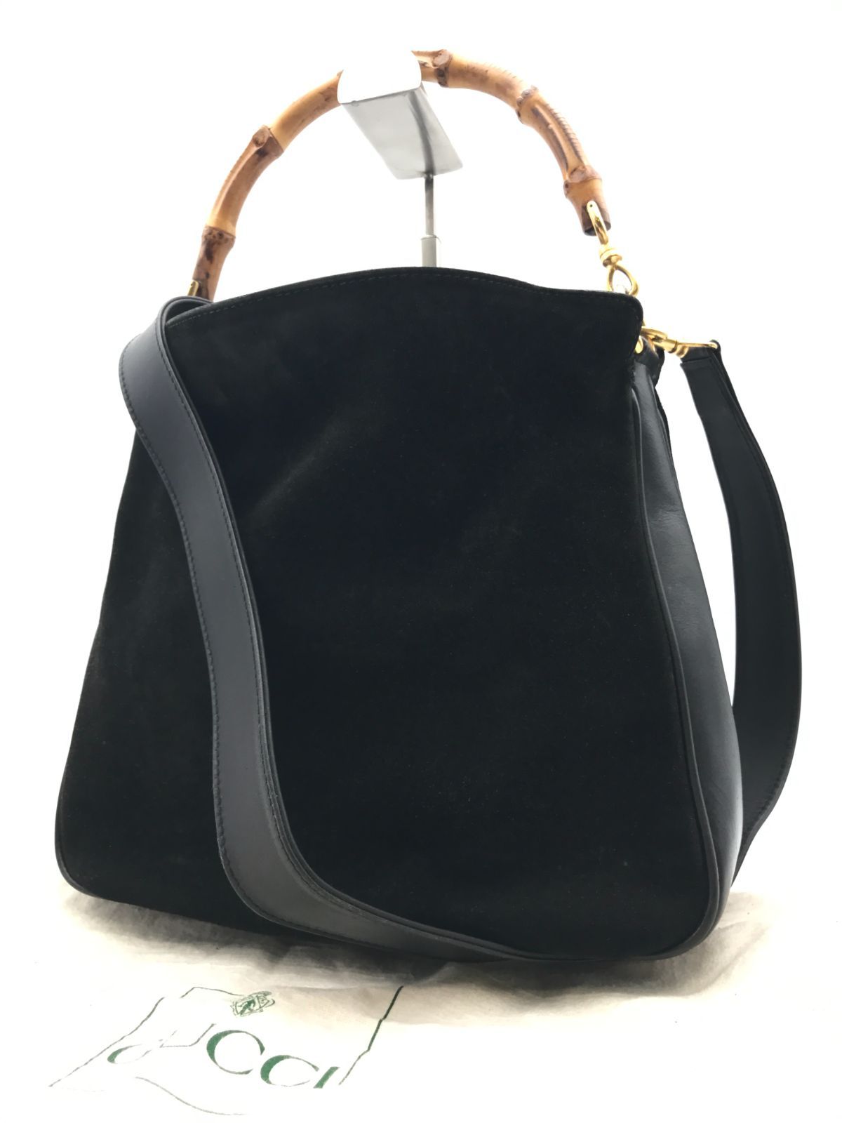 GUCCI　グッチ　ショルダーバッグ　2WAY　バンブー　スエード　ブラック　2404