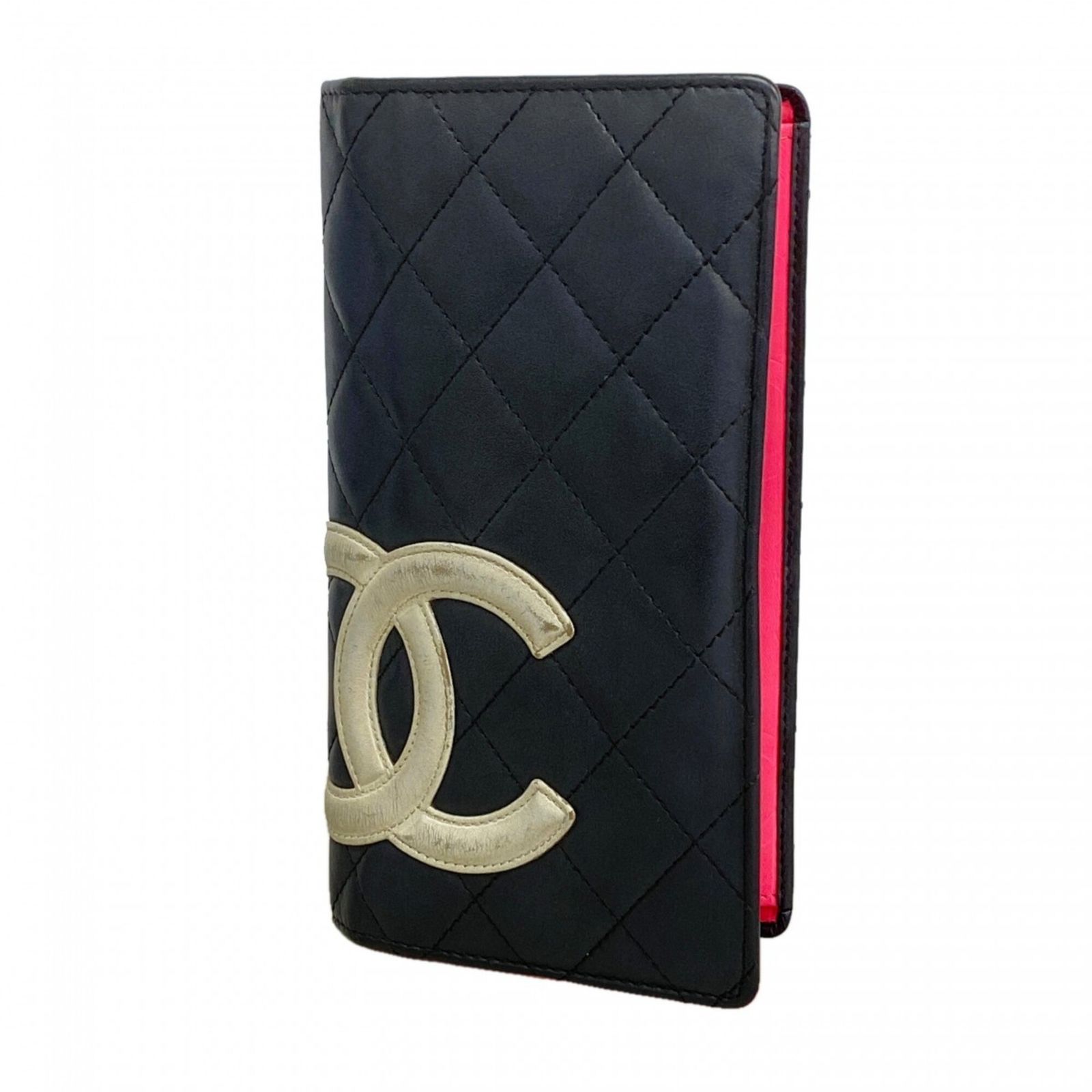シャネル(Chanel) シャネル 長財布 カンボン ラムスキン ブラック ホワイト レディース