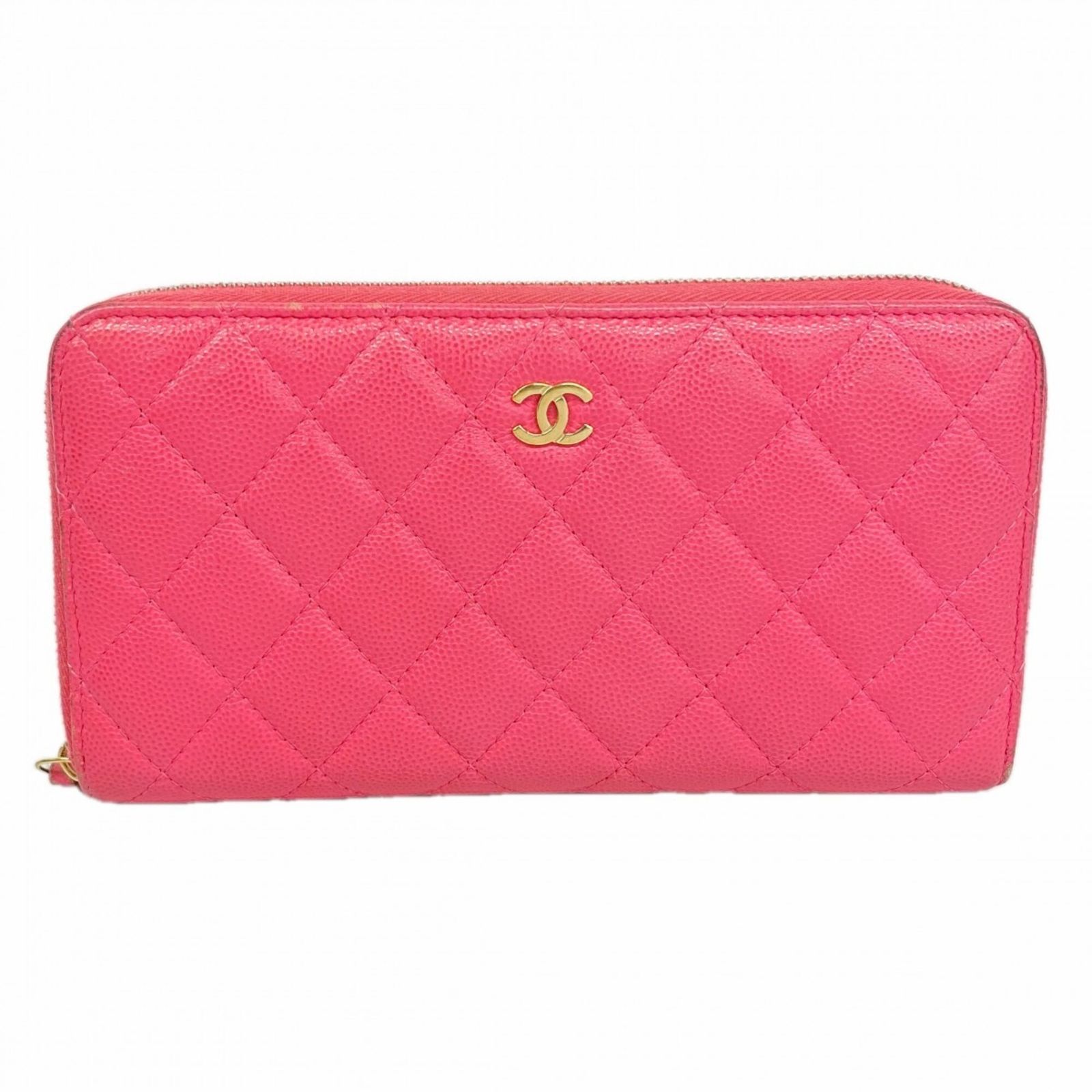シャネル(Chanel) シャネル 長財布 マトラッセ キャビアスキン ピンク レディース