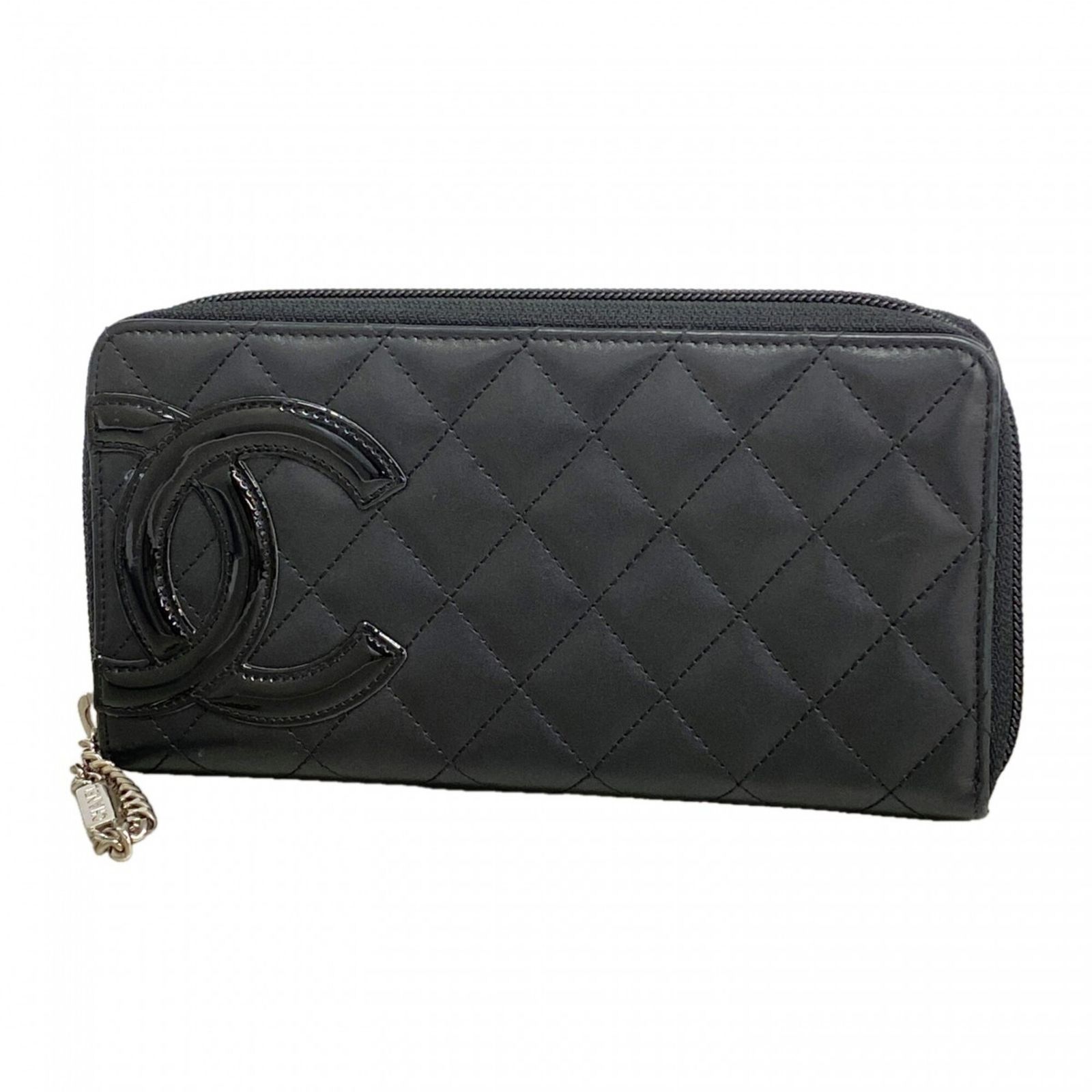 シャネル(Chanel) シャネル 長財布 カンボン ラムスキン パテントレザー ブラック レディース