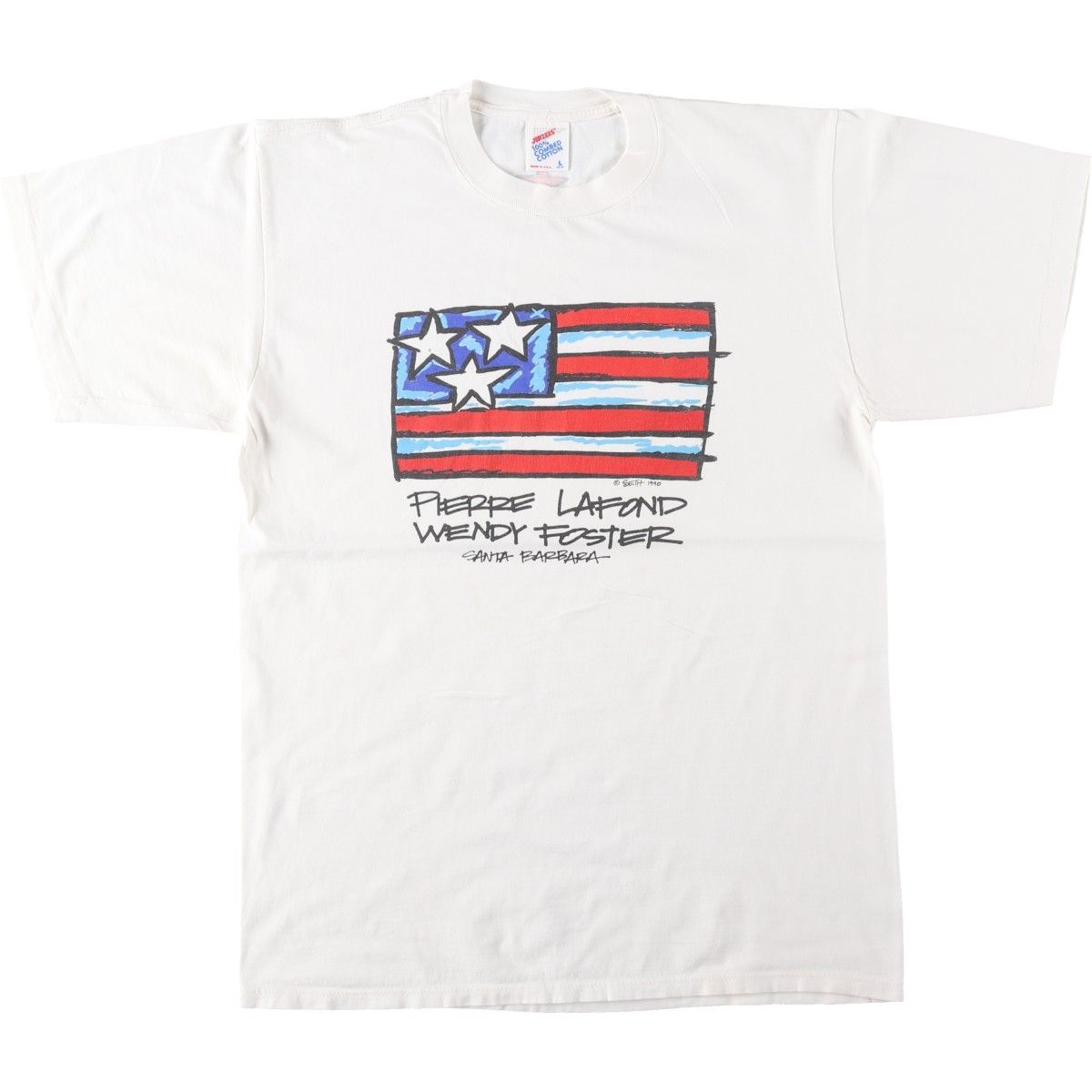 古着 90年代 ジャージーズ Jerzees Pierre Lafond Wendy Foster 星条旗柄 プリントTシャツ USA製 メンズL相当 ヴィンテージ/eaa654506