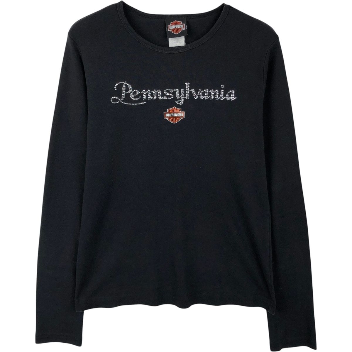 古着 ハーレーダビッドソン Harley-Davidson ライトストーン付き ロングTシャツ ロンT レディースXL相当/eaa652749