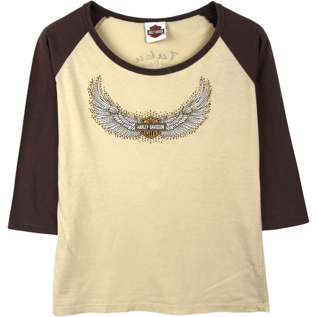 古着 00年代 ハーレーダビッドソン Harley-Davidson ライトストーン付き トライバル 七分袖 ラグランTシャツ USA製/eaa652750