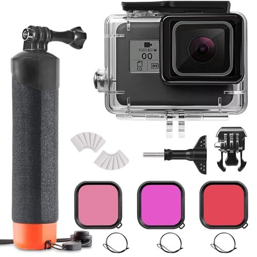 【新品】FitStill 60M/196フィート 防水 水中ハウジング ダイビングキット Go Pro Hero 7/6/5/2018用 ダイビングフィルター3個とフローティングハンドル付き Go Pro Hero 7/6/5/2018 ブラック アクセサリー