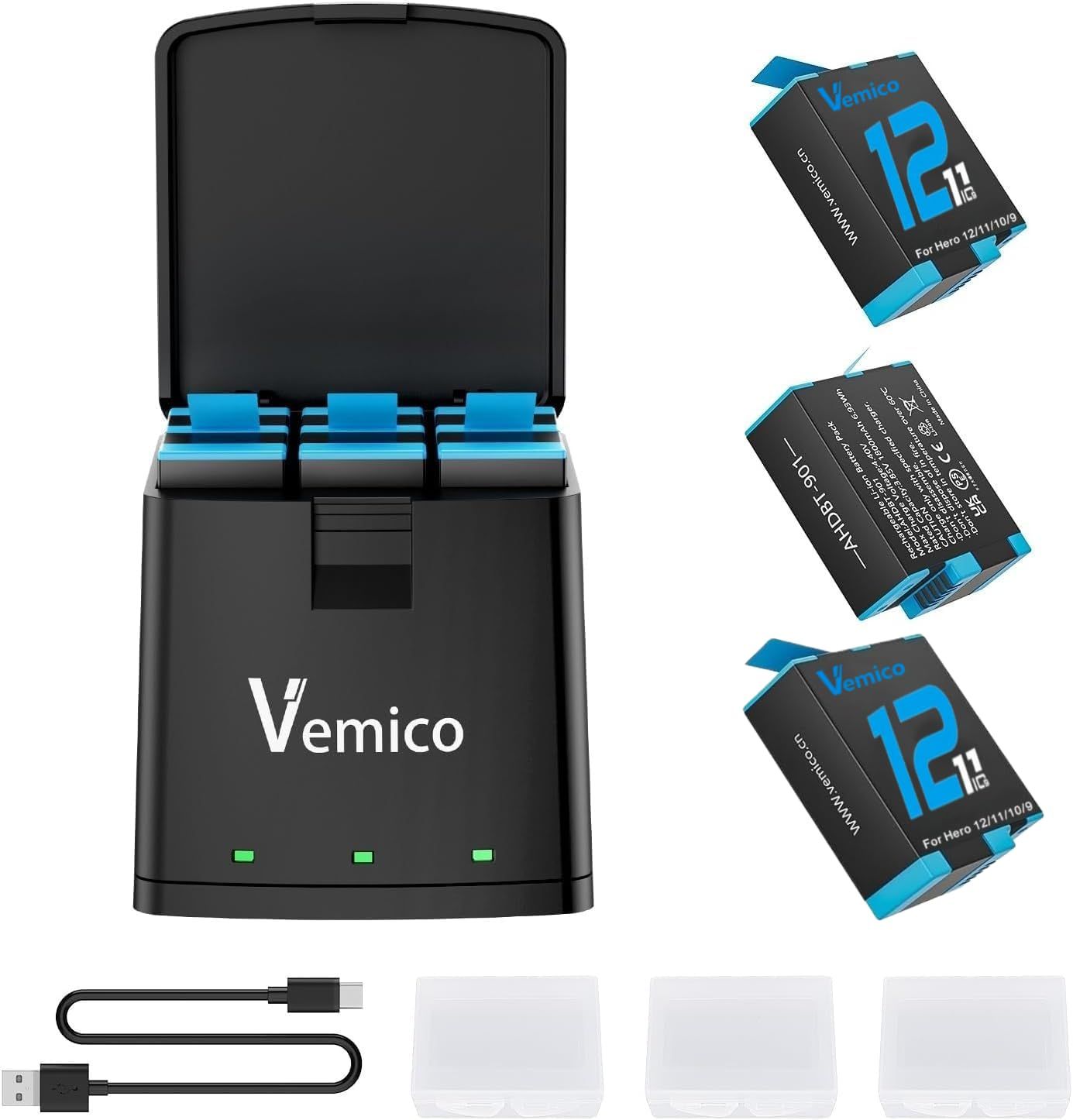 新品】Vemico For Gopro Hero 12バッテリーセット 3*1800mAh大容量