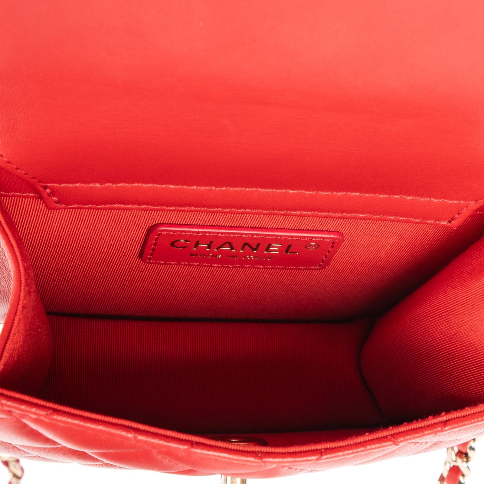 [中古] CHANEL シャネルミニ バックトゥバック フラップ チェーン赤マトラッセラムスキンレザーA