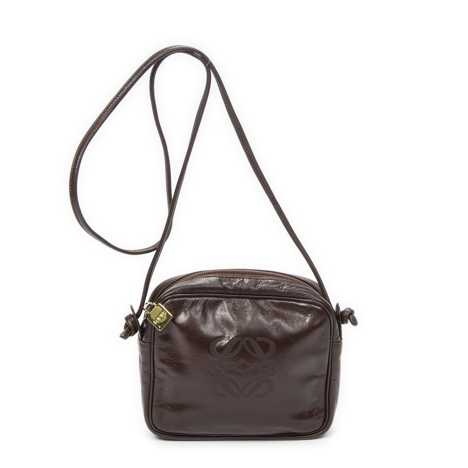 [中古] LOEWE ロエベVintage Anagram Crossbody茶色カーフスキンレザーAB